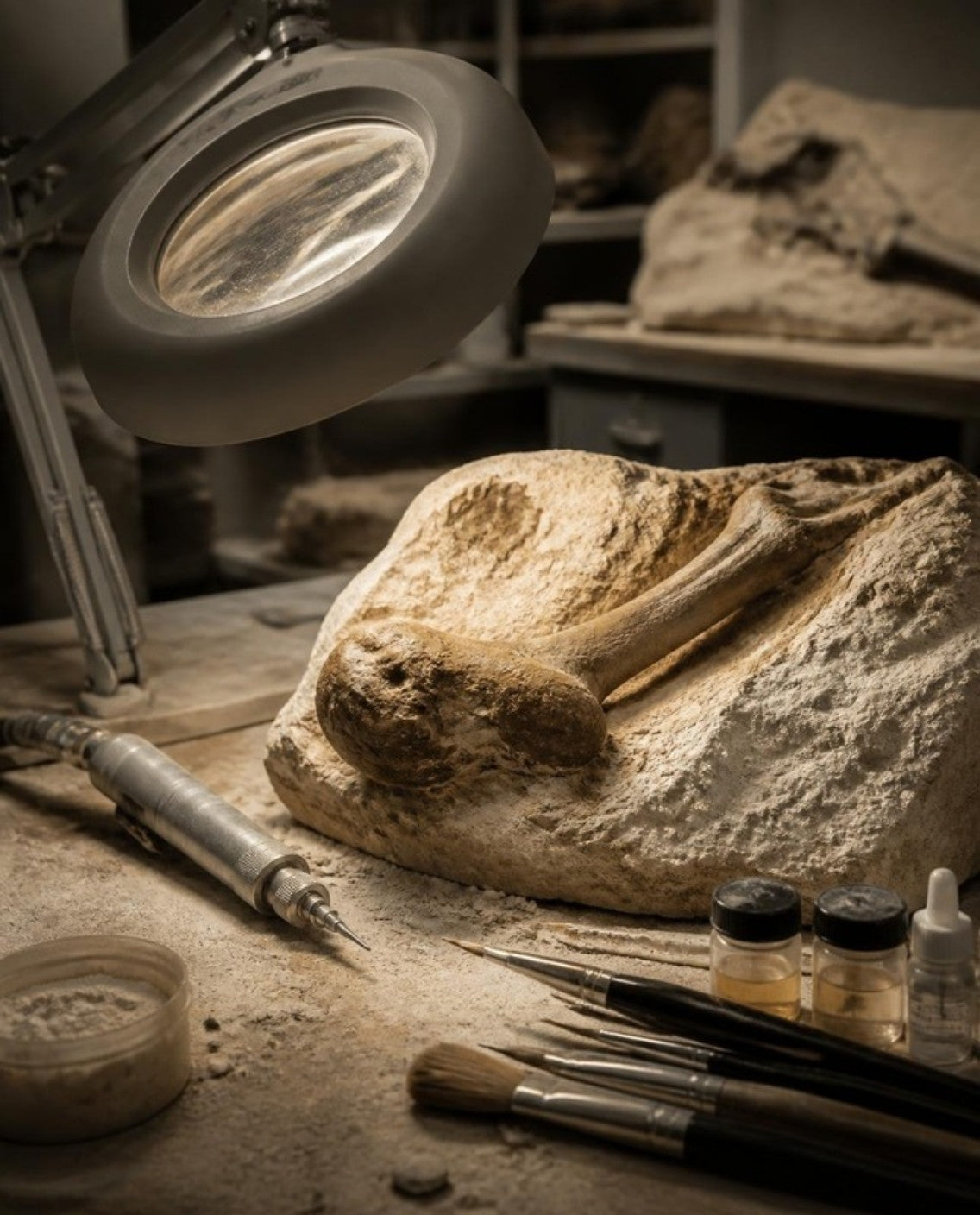 Fossil preparation workshop (illustration)