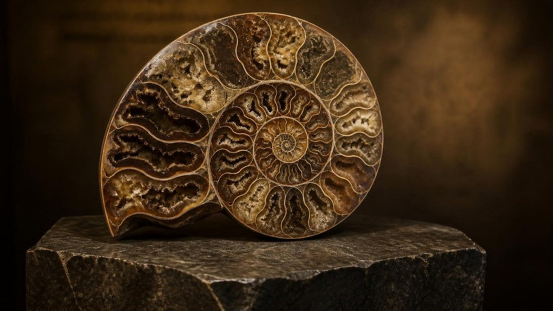 Polished ammonite showing internal chambers