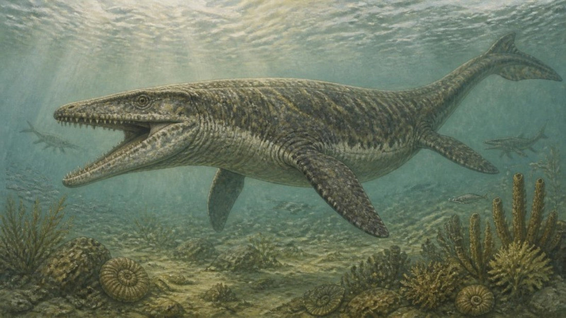 Illustration of a mosasaur in a Late Cretaceous sea