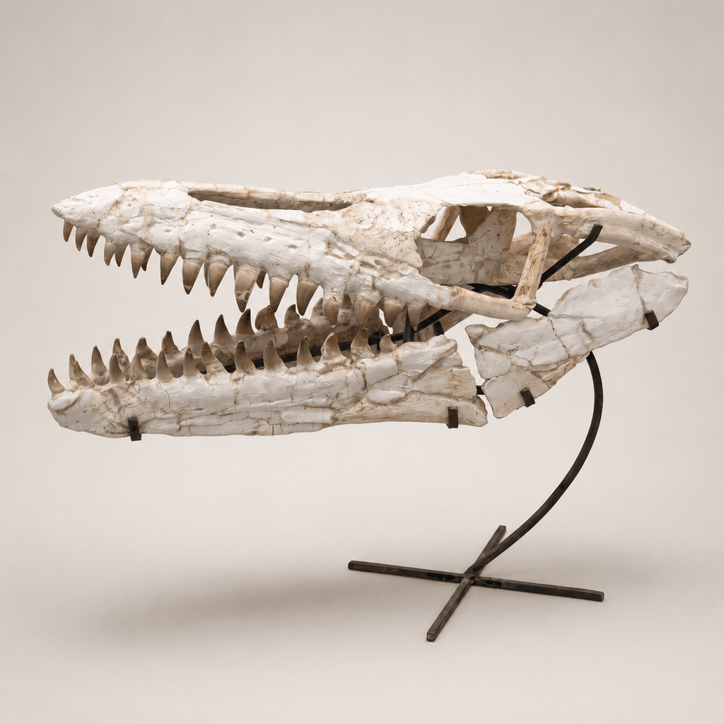Authentic Mosasaur Skull Fossil, 66 cm with Stand – Morocco – AD-MSK-0066 - PaleoDeserts