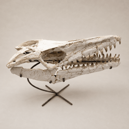 Authentic Mosasaur Skull Fossil, 66 cm with Stand – Morocco – AD-MSK-0066 - PaleoDeserts