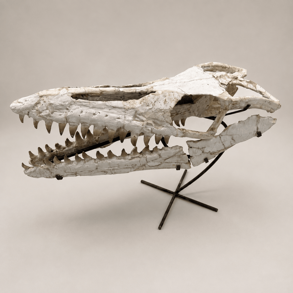Authentic Mosasaur Skull Fossil, 66 cm with Stand – Morocco – AD-MSK-0066 - PaleoDeserts