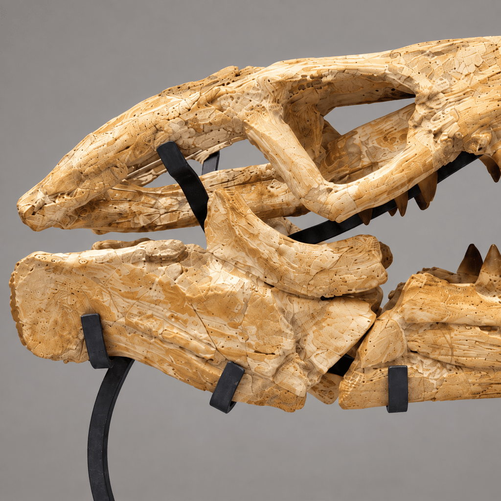 Best Offer Moroccan Mosasaur Skull With Stand – 50 cm - PaleoDeserts