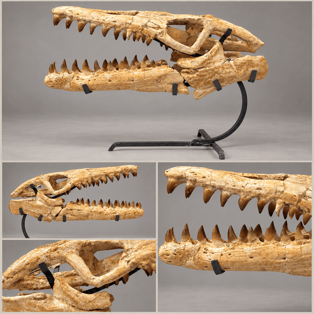 Best Offer Moroccan Mosasaur Skull With Stand – 50 cm - PaleoDeserts