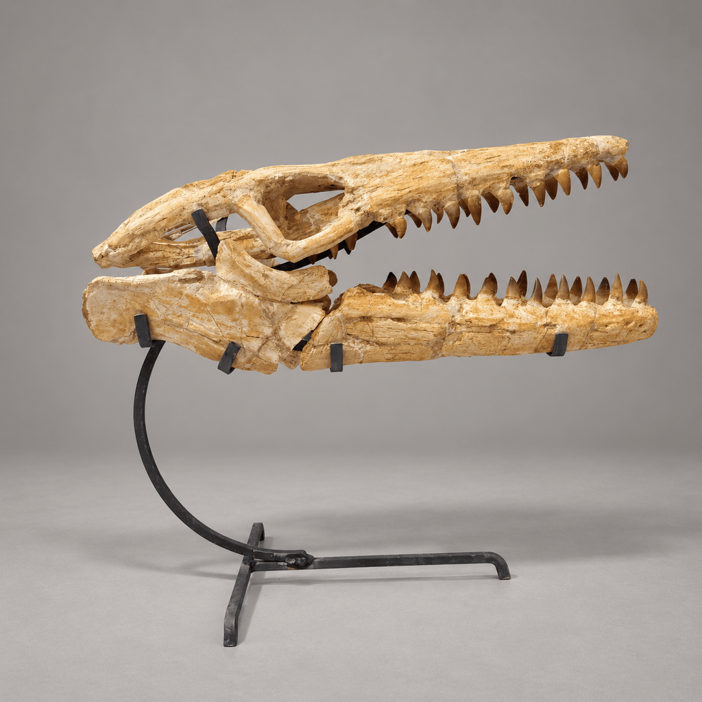 Best Offer Moroccan Mosasaur Skull With Stand – 50 cm - PaleoDeserts