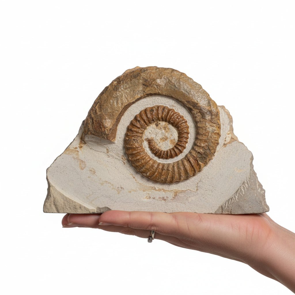 Moroccan Ammonite Fossil in Matrix, 20 cm – AD-18688 - PaleoDeserts