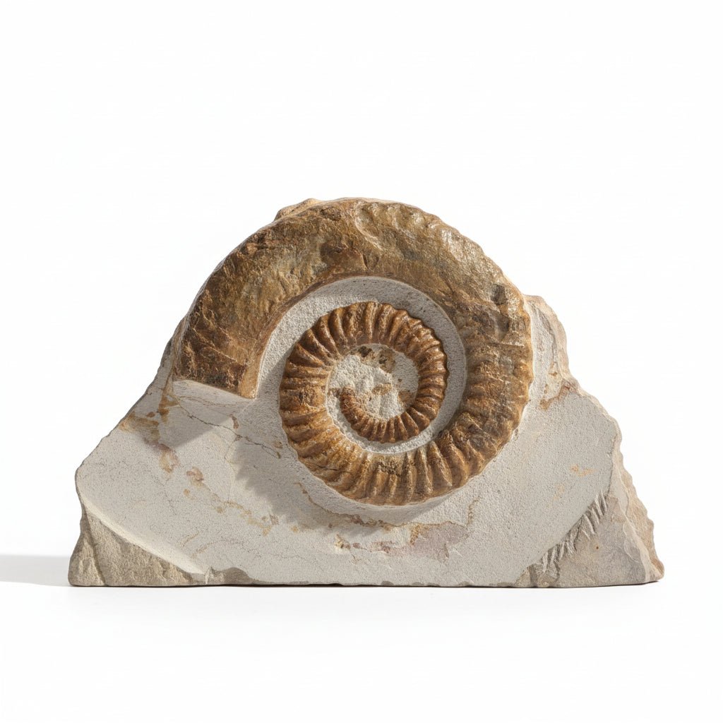 Moroccan Ammonite Fossil in Matrix, 20 cm – AD-18688 - PaleoDeserts