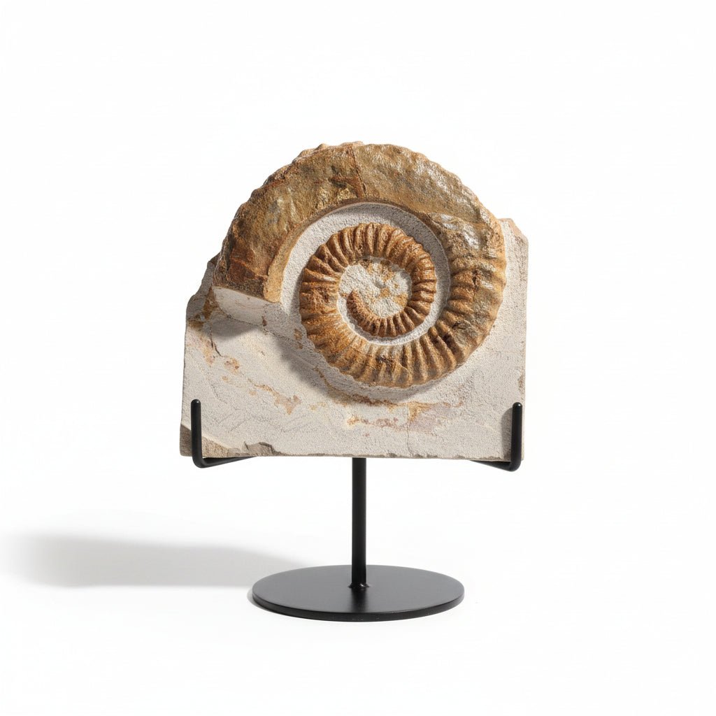 Moroccan Ammonite Fossil in Matrix, 20 cm – AD-18688 - PaleoDeserts