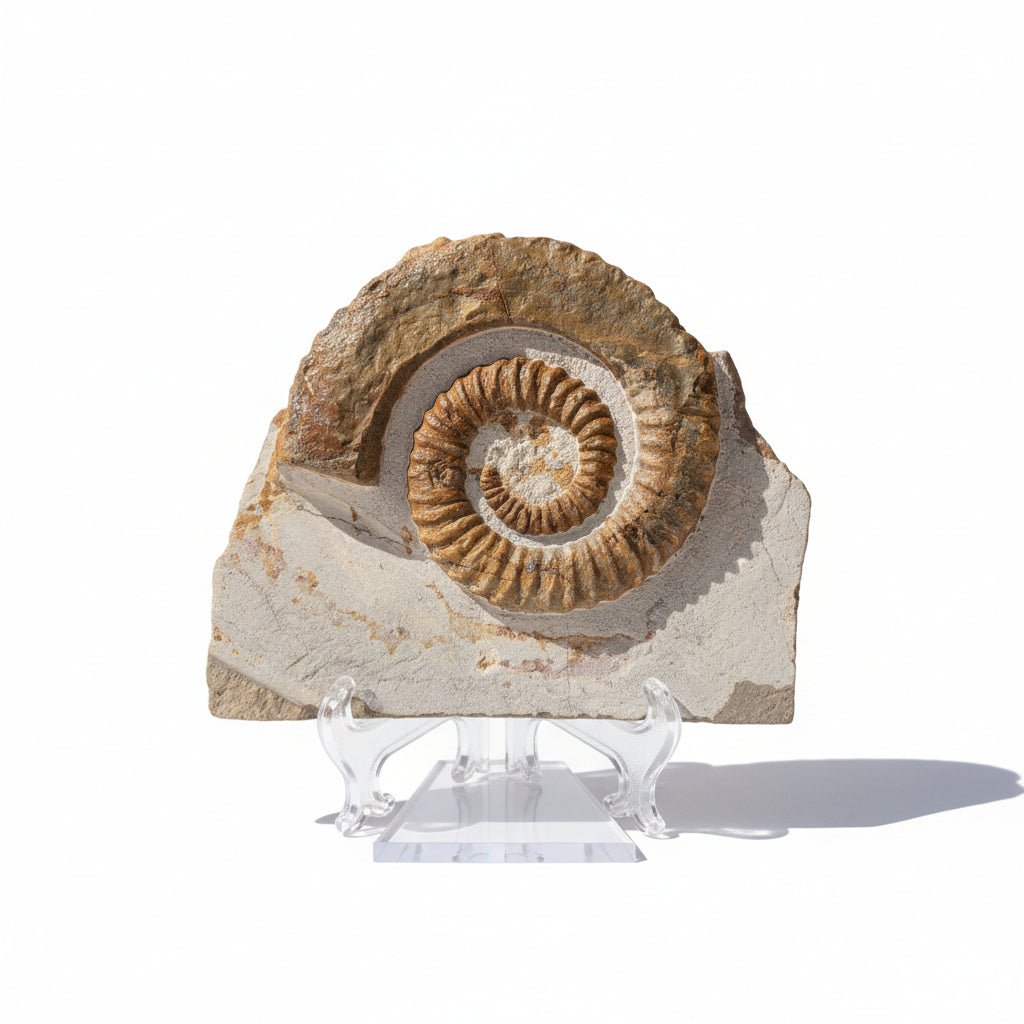 Moroccan Ammonite Fossil in Matrix, 20 cm – AD-18688 - PaleoDeserts
